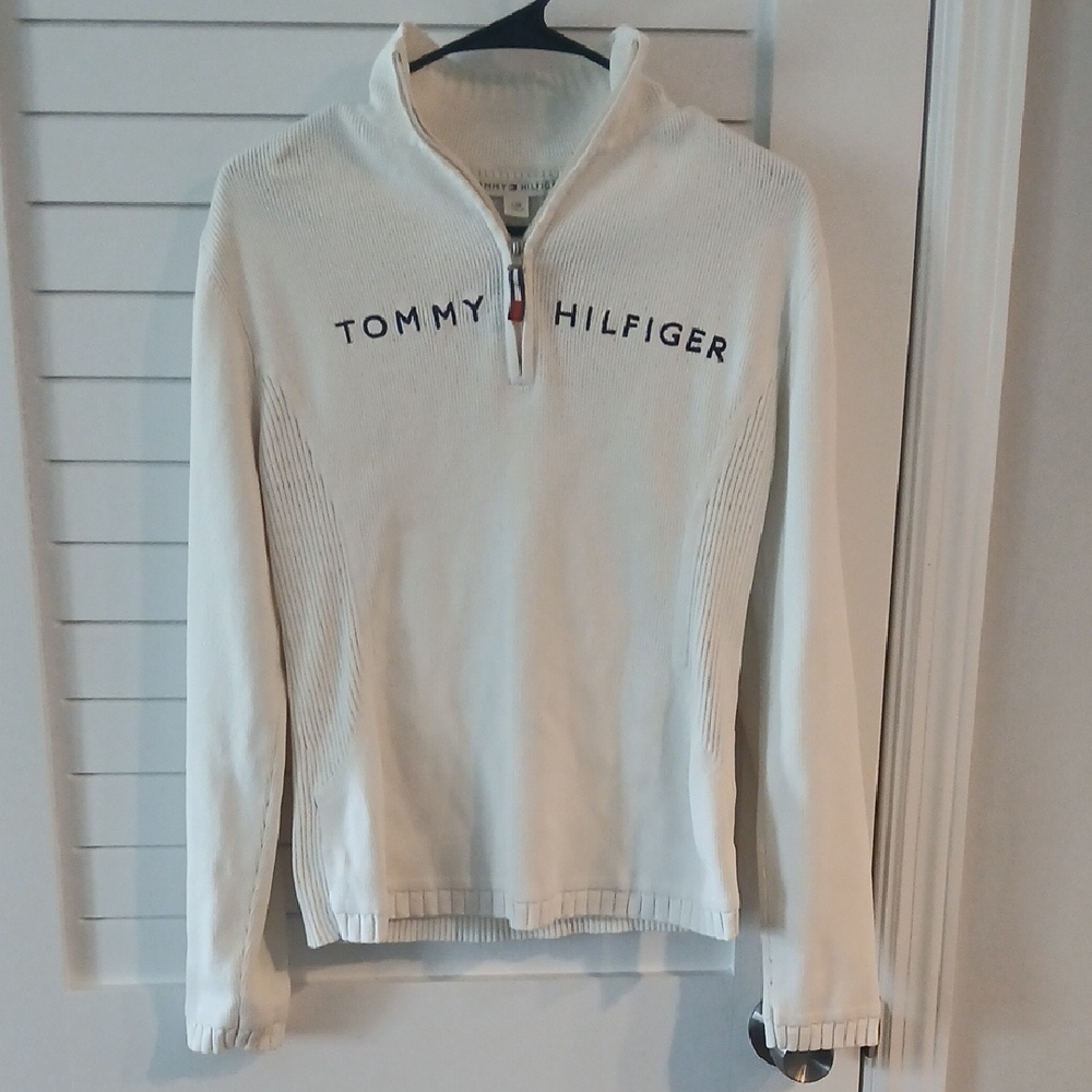Tommy Hilfiger Womans Cream Half-Zip Sweater Size L